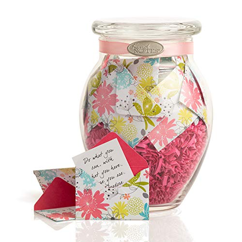KindNotes Glass Keepsake Gift Jar with Long Distance Missing You Messages (for Couples) - Refreshing Floral