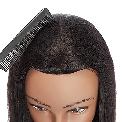 Traininghead 20-22 Female 100% Human Hair Mannequin Head Hair Styling Training Head Cosmetology Manikin Head Doll Head for Hairdresser with Free Clamp (Black)