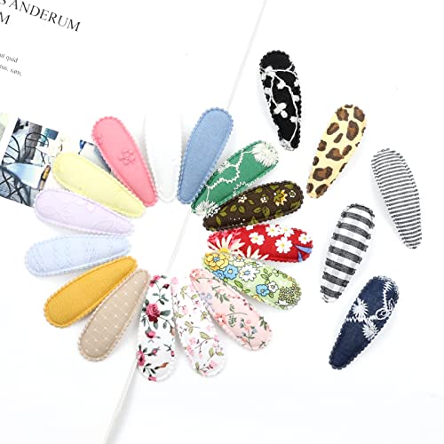 Dizila 40 Pack/20 Pairs Cute 2.2 Inch Metal Snap Hair Clips Wrapped By Cloth Flower Floral Leopard Striped Print Non Slip Hair Bang Barrettes For Baby Girls Toddlers Kids Teens #TOP6