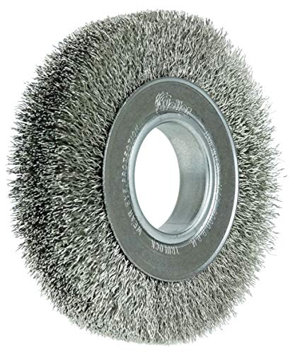 Image of Weiler 03520 6 inch Wide Face Crimped Wire Wheel, .014 inch Stainless Steel Fill, 2 inch Arbor Hole, Made in The USA