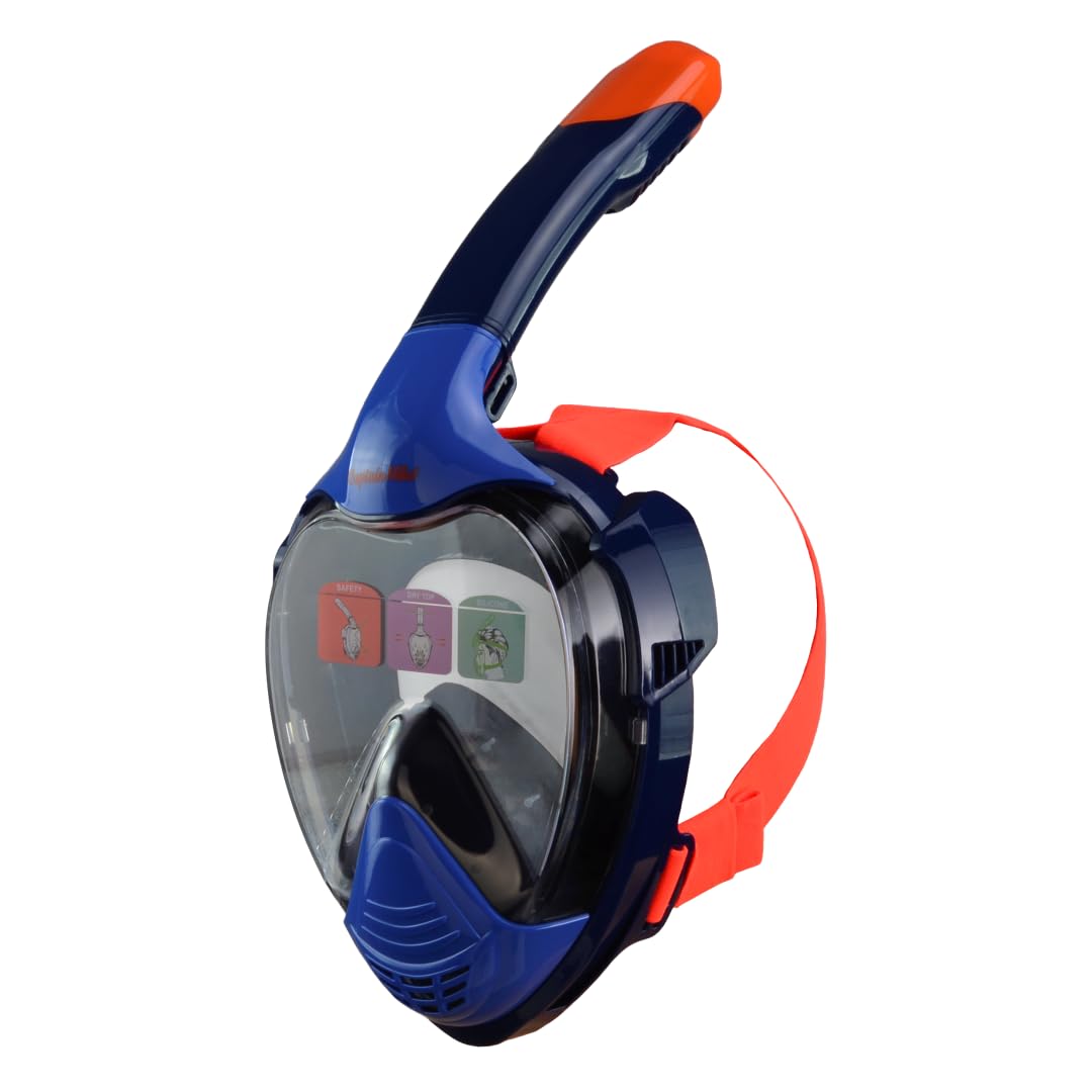 Captain Mike Maschera da snorkeling integrale con Dry Top – 180° Panorama – Valvola CO₂ & Anti Fog – Sistema respiratorio per naso e bocca – Supporto fotocamera – Per adulti e ragazzi