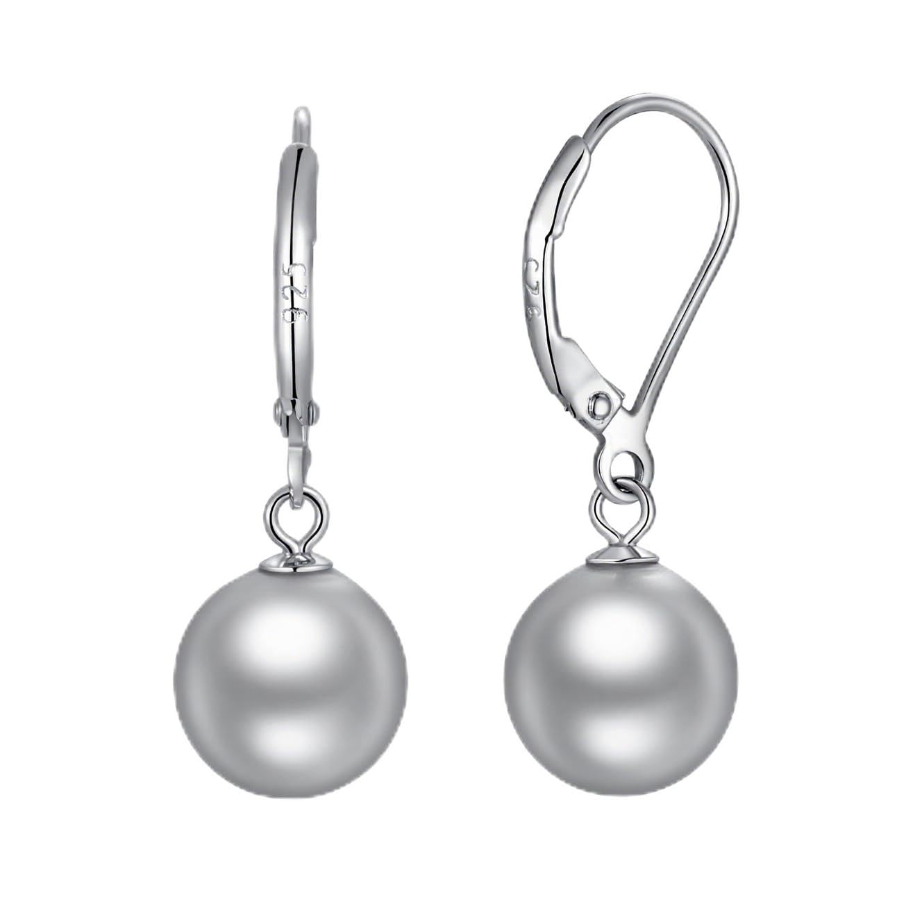 Jiahanzb 18 Karat Weiß Perlen Ohrringe Damen 925 Sterling Silber Set Perlenohrringe hängend für Damen