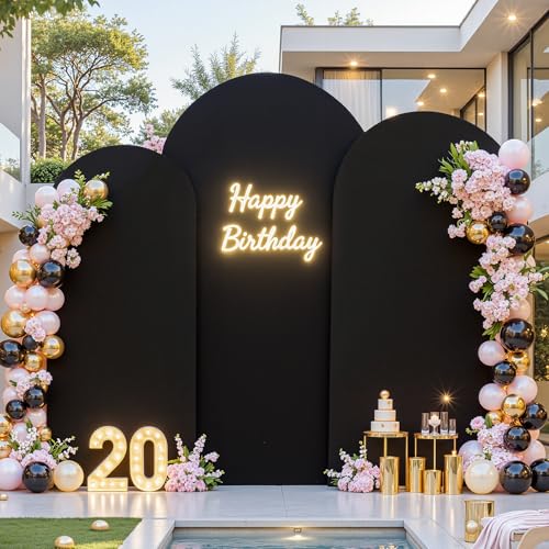 Wedding Arch Backdrop Cover Set of 3, Red and Black Double Color Arch Stand Covers, 6FT, 5FT, 4FT Spandex Fitted Arch Covers for Graduation Birthday Party Banquet Photography Background Decoration by gogoparti - Used condition - Image 4