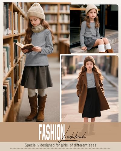 3 Pack Girls Long Sleeve T-Shirts Kids Basic Crew Neck with Bow Soft Layering Tops for Teen Girls, 5-14 Years3