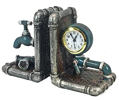 Bellaa Industrial Tap Pipe Bookends, Decorative Book Ends For Bookshelves, Rustic And Vintage Decor For Home, Office Desk, And Bookcases Decoration, Handmade 8 Inch Polyresin, 2 Pcs #TOP2