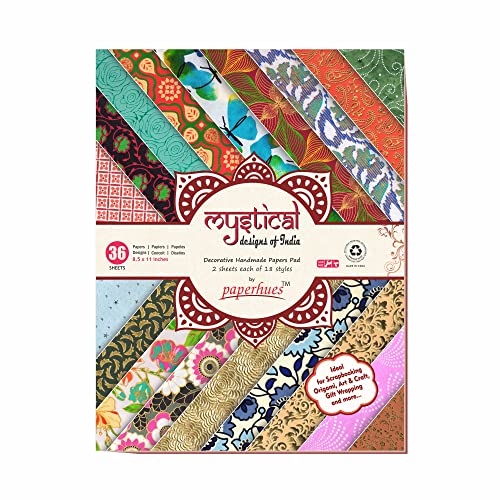 Paperhues Mystical Designs Of India Handmade Scrapbook Paper 8.5 X 11" Pad, 36 Sheets (2 Sheets Each Of 18 Styles) #TOP14