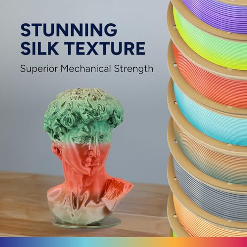 Image of OVERTURE Silk PLA Rainbow Filament 1.75mm, Bi-Color Shiny PLA Finish, Smooth & Glossy, 1kg Spool (2.2lbs), Ideal for Cosplay Jewelry & Home Decor (Silk Lettuce Tomato)