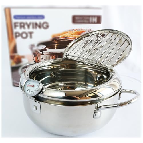 JouiiSiYa Deep Fryer Pot, Japanses Frying Pot with Lid and Oil Drip Drain Rack for French Fries and Chicken (2.3QT, for 1-3 people)