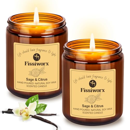 Sage & Citrus Scented Candle Set 2 Pack β Natural Soy Wax Hand-Poured β 60 Hour Long Lasting Burn β Relax and Relieve Stress β Premium Aromatherapy Candle for Home Decor, Gifts