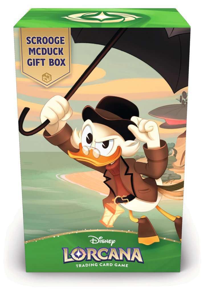 Disney Lorcana TCG: Scrooge McDuck Gift Box - Glimmer Foil Promo Card, 5 Assorted Booster Packs, Storage Box and Dividers - Trading Card Game & Disney Collectible - Ages 8+