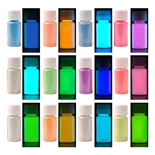SEISSO Glow in the Dark Pigment Powder, Luminous Powder Dye with UV Lamp for Epoxy Resin Project, Acrylic Paint, DIY Resin Crafts, Long Lasting Glow Powder, 12 Color