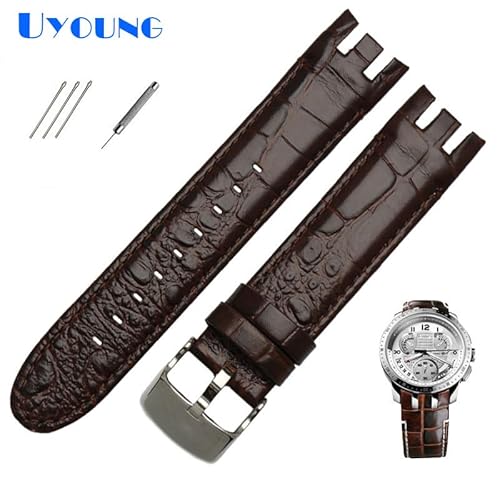 WATCHPRO - Genuines Leather Watch Strap For Swatchs YRS403 412 402G watch band 21mm watchband men curved end watches bracelet (black plain 21mm)