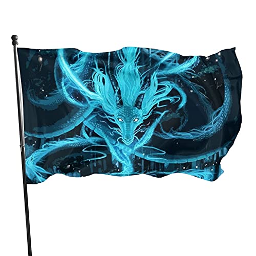 Bandera de jardín para el hogar, diseño de dragón, color azul celeste, con ojales, decoración duradera de 3 x 5 pies