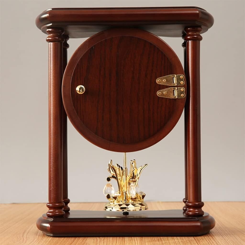 Wooden Base Mantle Clock Drawer Design Desktop Clock with Pendulum Fireplace Clock for Living Room Décor, Battery Operated Mantle Clock for Fireplace Mantel, Office (Brown 24.5×14×29cm)