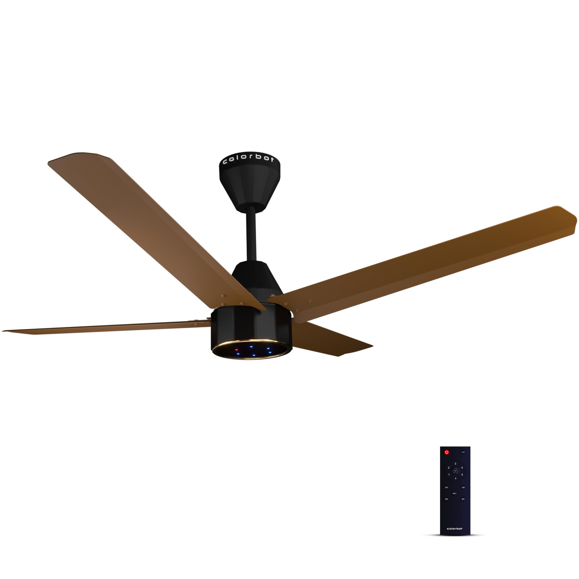 Colorbot Knoxx Quad 4 Blade BLDC Ceiling Fans 1200mm | BEE 5 Star Rated Power Saver | AeroQuiet+ Technology | Remote Control (Boost, Timer, LED, Reverse Mode) | 4 Years Warranty (Urban Oak)