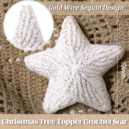 Syhood ZIF-SYHOO-3236 10 Inch Christmas Tree Topper Crochet Star Golden Glitter Farmhouse Holiday Xmas Decor thumb #1