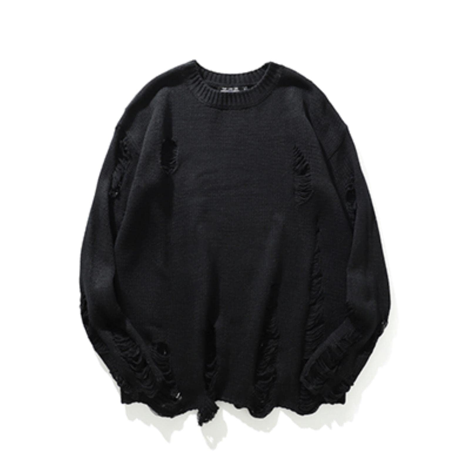 NIAN Black Red Striped Sweaters Washed Destroyed Ripped Sweater Men Hole Knit Jumpers Men Women Oversized Sweater Harajuku
