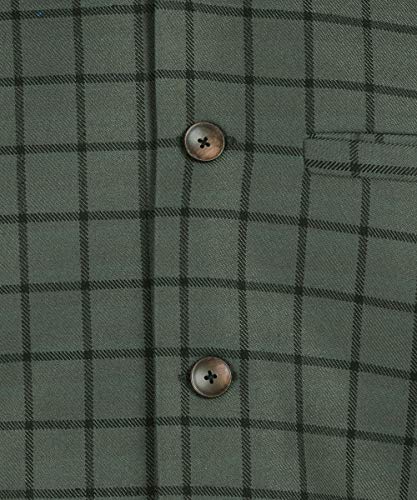 Image of Men's OLIVE GREEN & BLACK Checkered Bandhgala Ethnic Nehru Jacket Waistcoat