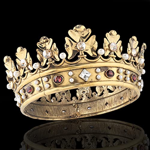 Couronne royale baroque en métal pour homme - Couronne de Prince - Pour fête d'anniversaire - Accessoires pour cheveux pour cosplay, bal (taille S : 15,5 cm de diamètre, bronze avec pierre colorée) – vue 2