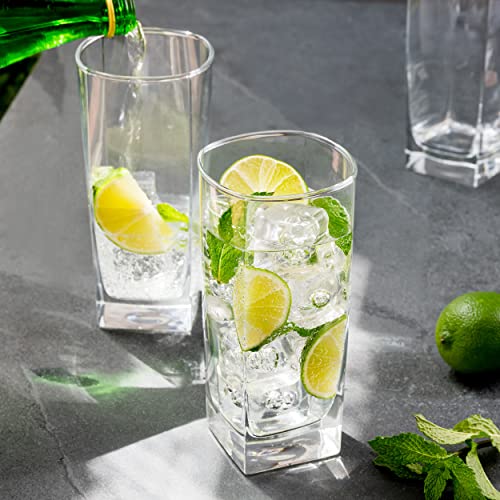 Everyday Drinking Glasses Set Of 4 Drinkware Kitchen Collins Glasses For Cocktail, Iced Coffee, Beer, Ice Tea, Wine, Whiskey, Water, 4 Tall Glass Cups, Square Glassware Sets. #TOP6