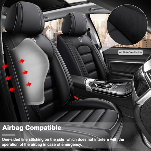 Image of 2 Seat Covers for Hyundai Santa Fe XL 2001-2024,Premium Nappa Leather Car Seat Covers Car Seat Cushions,Waterproof Soft Seat Covers for Cars,Interior Accessories with Airbag(Standard-Black)