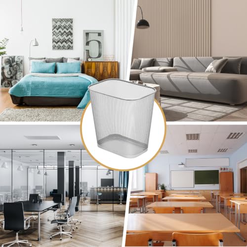 Image of Nuanchu 12 Pcs Sliver Mesh Trash Cans Bulk, 4 Gallon Metal Wastebaskets | Rectangular Open Top Mesh Waste Baskets, Under Desk Trash Cans for Office Bedroom, Bathroom, Kitchen, 11.7 x 8.5 x 11.8 Inch