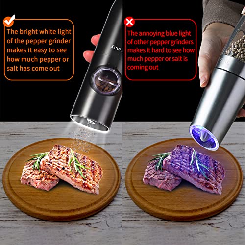 Electric Salt And Pepper Grinder Set, Usb Rechargeable Electric Pepper Grinder, Adjustable Coarseness, Refillable, Large Capacity, White Led Light, One Hand Operated Electric Salt Grinder Black 2 Pack #TOP3