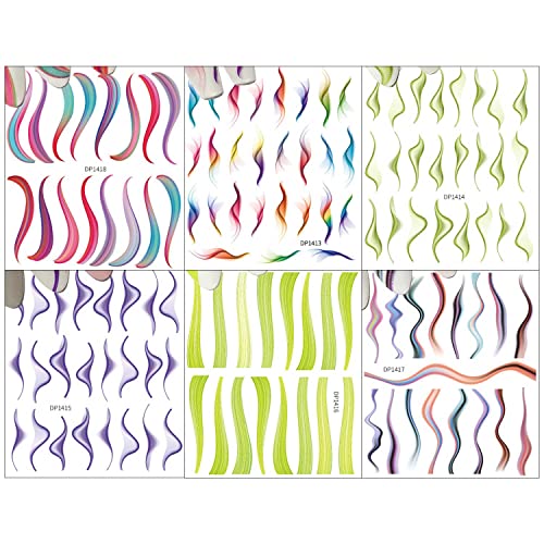 Jmeowio French Tip Nail Art Stickers Decals 3D Self-Adhesive Pegatinas Para Uñas Colorful Wave Lines Ribbons Lines Design Decoration Tools Accessories For Women Girls 6 Sheet thumb #1