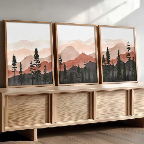 Image of kotart Mountain View Framed Painting | Big Aesthetic Nature Inspired Framed Paintings for Living Room Bedroom Wall Decor Set Of 3 (10X13 inch)