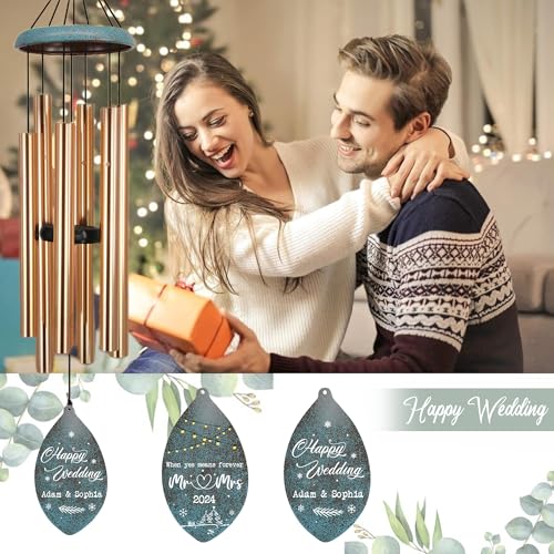 Image of ASTARIN Wedding Gifts Wind Chime, Personalized Names & Date Wind Chimes Gifts for Couple 2024, Wedding Gift for Newlywed Bride Groom Husband Wife, Valentine's Day Anniversary