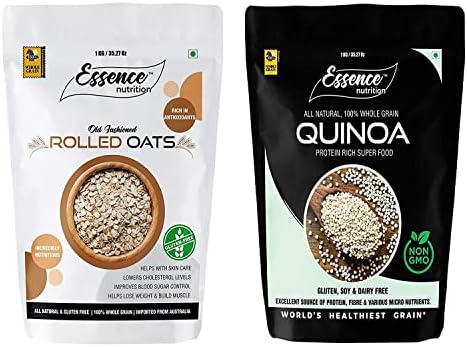 Essence Nutrition Certified Gluten Free Rolled Oats (1 KG) - Imported from Australia (Rolled Oats & Quinoa (1kg Each))
