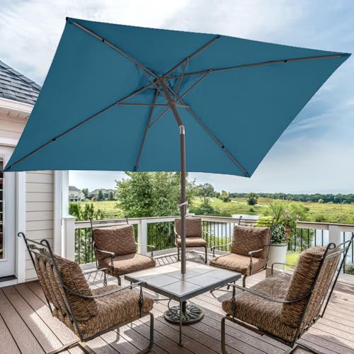 JEAREY 6.5x10 ft Rectangular Patio Umbrellas Rectangle Outdoor Umbrella with Push Button Tilt and Crank, Market Table Umbrella 6 Sturdy Ribs UV Protection for Poolside Garden Backyard Deck, Lake Blue by JEAREY - Used condition - Image 6