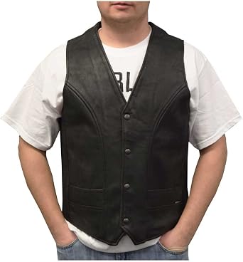 Mens Naked Leather Motorcycle Riding Vest, Black M-2200SD