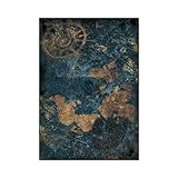 Moderner Designer Wohnzimmer Teppich, Weicher Kurzflor rutschfest Rugs Vintage Seekarte im Used-Look 140 x 200 cm (4'6''x6'6'')