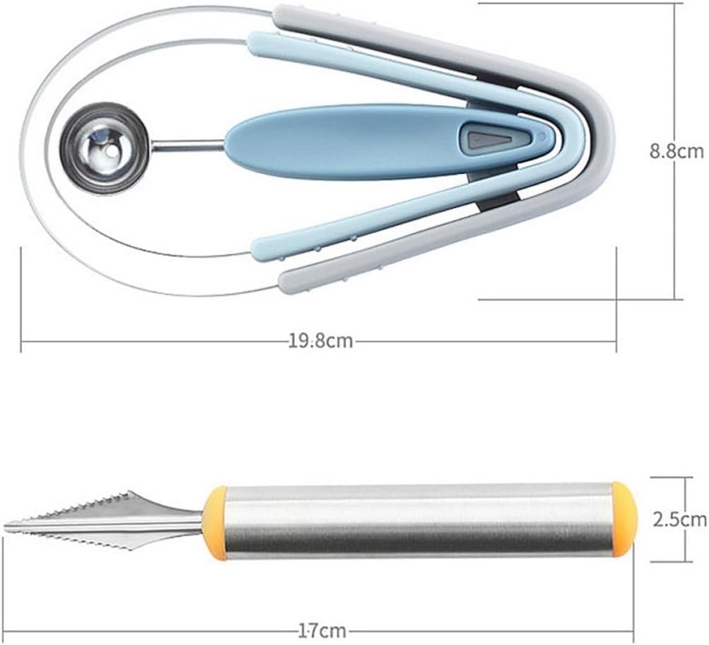 Generic 4pcs Stainless Steel Fruit Digging Spoons Multi-function Kitchen Scoops Easy to Wash Nordic Blue Fruit Carving Tools for Home