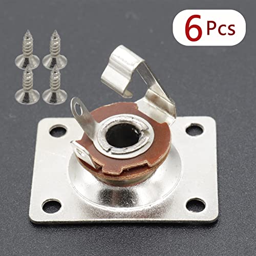 Cheerock 6Pcs Square Guitar Input Jack, Silver Guitar Output Jack Plate, Bass Guitar Jack Socket, Electric Guitar Parts Accessories #TOP2