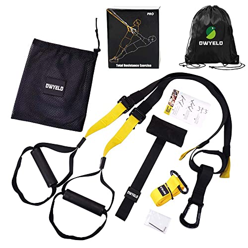 OWYELO Schlingentrainer, Slingtrainer Krafttraining Set für zuhause und außen mit Türanker, Einstellbar Fitnessgurte Zuhause Suspension Widerstandstrainer Trainingsgurte, Gelb