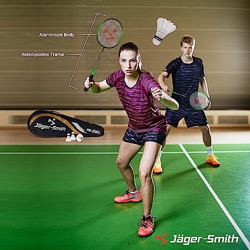 Image of Jager-Smith PB 2000 Combo Aluminium Badminton Racquet with Tempered Steel Shaft & Featherlite 2 (Pack of 3) Feather Shuttles Along with Nylon Badminton Net and Full Badminton Cover (Made in India)