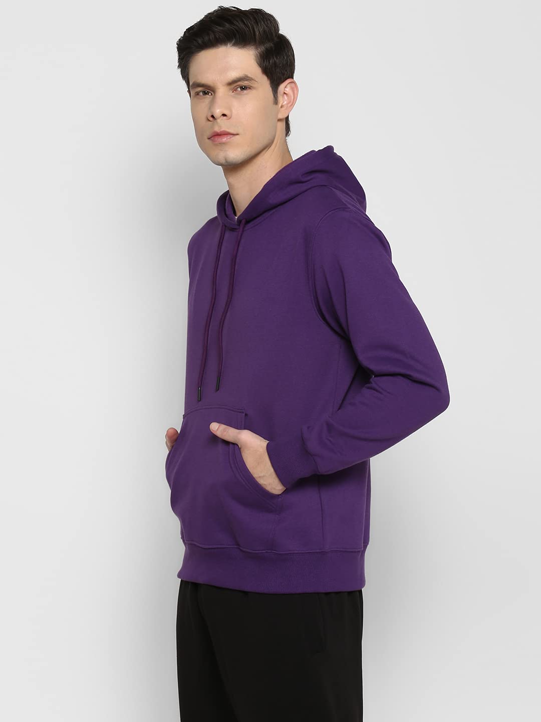 Alan Jones Clothing Men’s Solid Hooded Sweatshirt | Drawstring Hood, Kangaroo Pocket, Ribbed Hem | Regular Fit | Sizes S–5XL | Multiple Colors (Purple_M) 1