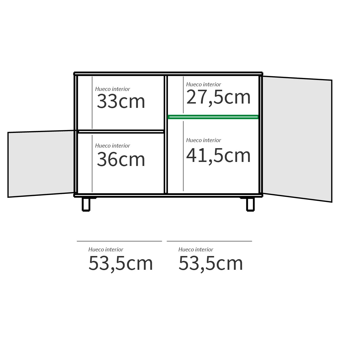 MUEBLES PITARCH | Aparador Salón Comedor, Buffet, Mueble Auxiliar, 2 Puertas y 1 Hueco, con Patas, Blanco y Roble Cambrian, 82,5x112x33cm, Recibidor Moderno, Colección Tibet