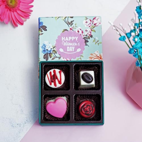 Image of Velvet Fine Chocolates Gift Hamper Floral Wish and 4 Assorted Chocolates (Strawberry Filling, Butterscotch Filling, Raisins, Mixed Nuts)