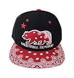 aesthetinc California Republic Cali Bear Cap Hat Snapback Paisley Bandana Print (Black Red)