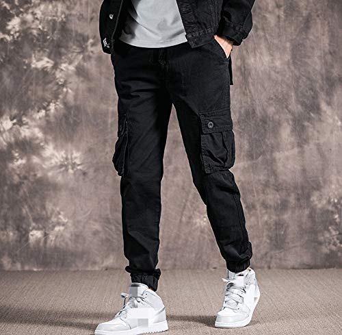 Mens Casual Cargo Jogger Elastic Waist Hip Hop Punk Cargo Pants with Multi-Pockets4