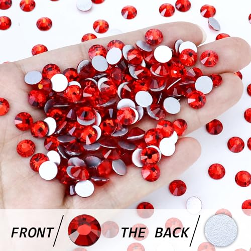 Image of 1440PCS SS4 Crystal Glass Flatback Rhinestones, Round Flat Back Crystal Gems for Nail Art and Craft Clothes, Glue Fix Diamond Stones LT.Siam /Light Red (1.5-1.7mm)