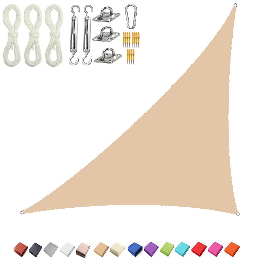 Voile d'ombrage Triangulaire,Traspirante HDPE Protezione UV,Voile d'ombrage Imperméable Triangulaire,per Giardino, Balcone, Terrazza, con Kit di Fissaggio (3x3x4.3m,Beige)