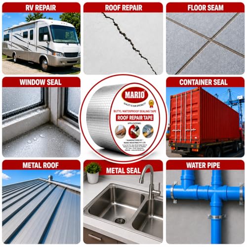 Image of Mario Maximum Width Butyl Waterproof Tape 20 Inch (500MM /50CM) x 5M | Ultimate Coverage Self-Adhesive Rubber Foil for Roof Leak, Terrace, Foundation, Large Crack & Surface Waterproofing