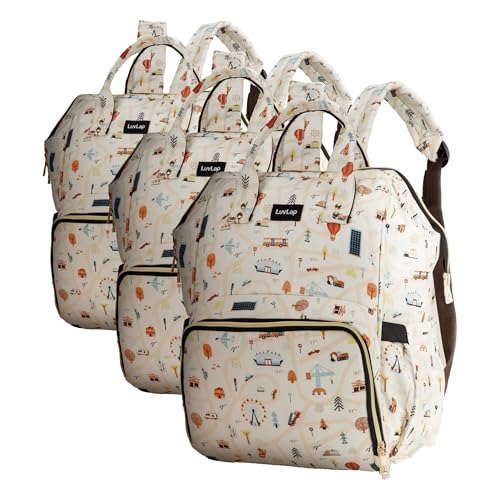 Image of LuvLap Multifunctional Waterproof Diaper Bag for Mothers for Travel, Mother Travel Bag, Premium Oxford Waterproof Material, 24L Large storage capacity with 15 pockets, Off white (all over print)