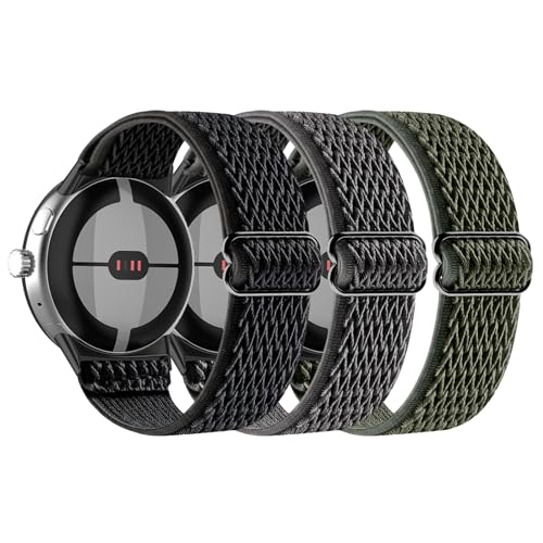 XRHWW 3 Pack Nylon Stretch Sport Watch bands Compatible for Google Pixel Watch 2/ Pixel Watch Band, Loop Adjustable Wristband replacement for Pixel Watch 2/1 Men Women