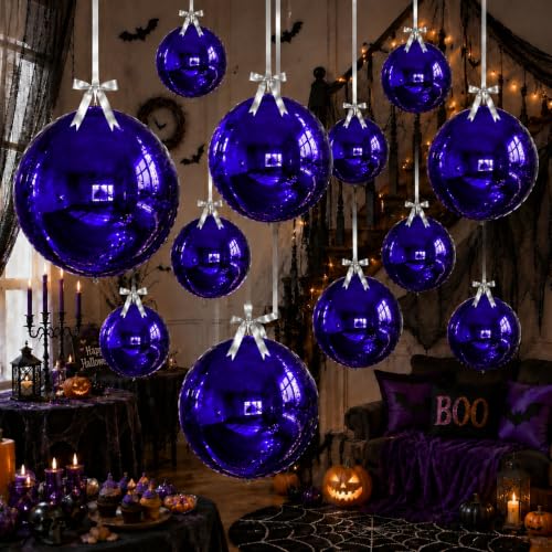 Image of 14 Pcs Purple Round Foil Balloons Halloween Purple 4D Ball Balloons | Dark Purple Mylar Balloons for Halloween Spooky Birthday Graduation Anniversary Bachelorette Baby Shower Party Decorations
