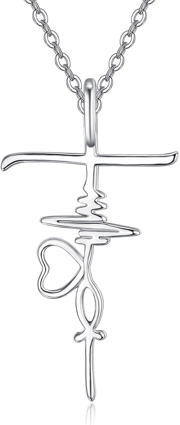 PRAYMOS Nurse Necklace for Women Sterling Silver Heartbeat Necklace Nursing Stethoscope Necklace New Future Registered Nurse Gifts